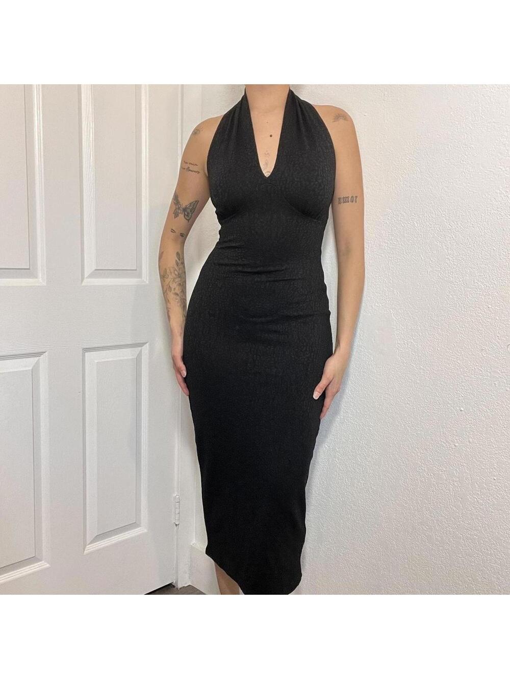Black Halter Midi Dress